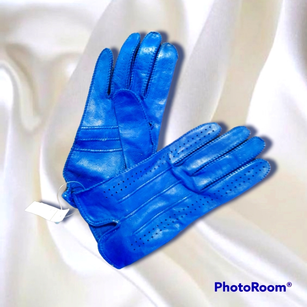 Women's Vintage Blue Leather Gloves